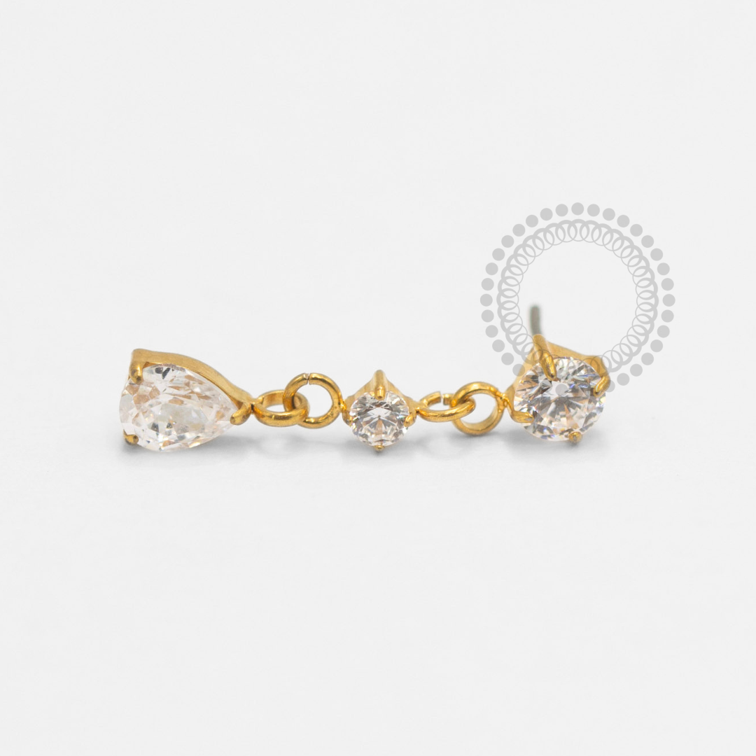 TN2382 Topo CZ Pingente Gota Push Pin Titânio PVD Gold