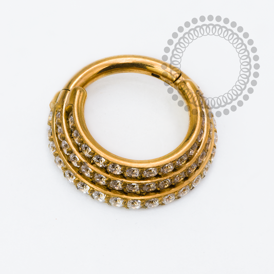 TN2431 Segmento 3 Degraus CZ Titânio PVD Gold