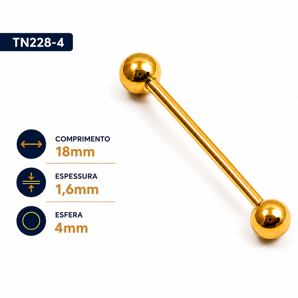 Barbell 1.6mm Titânio PVD Gold