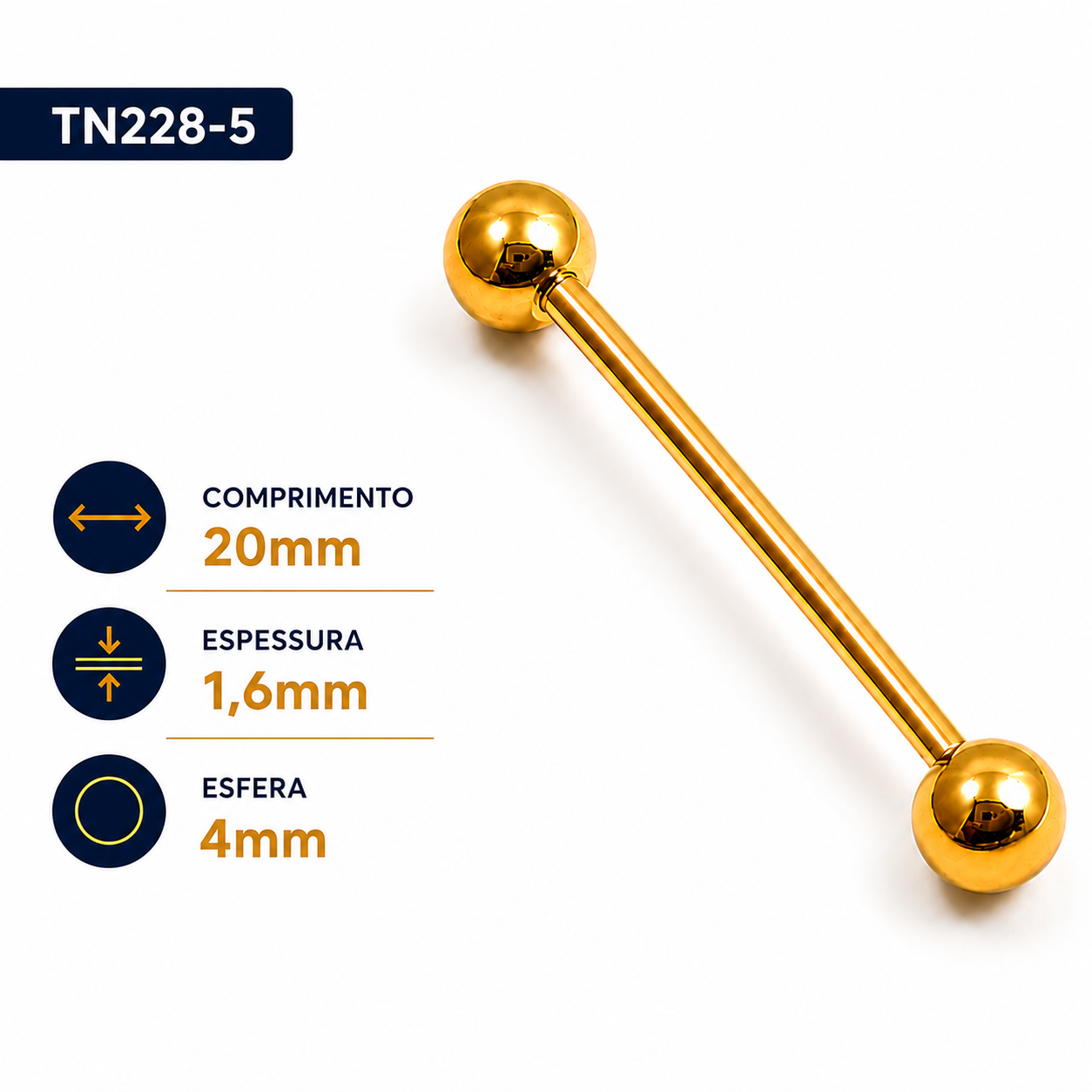Barbell 1.6mm Titânio PVD Gold