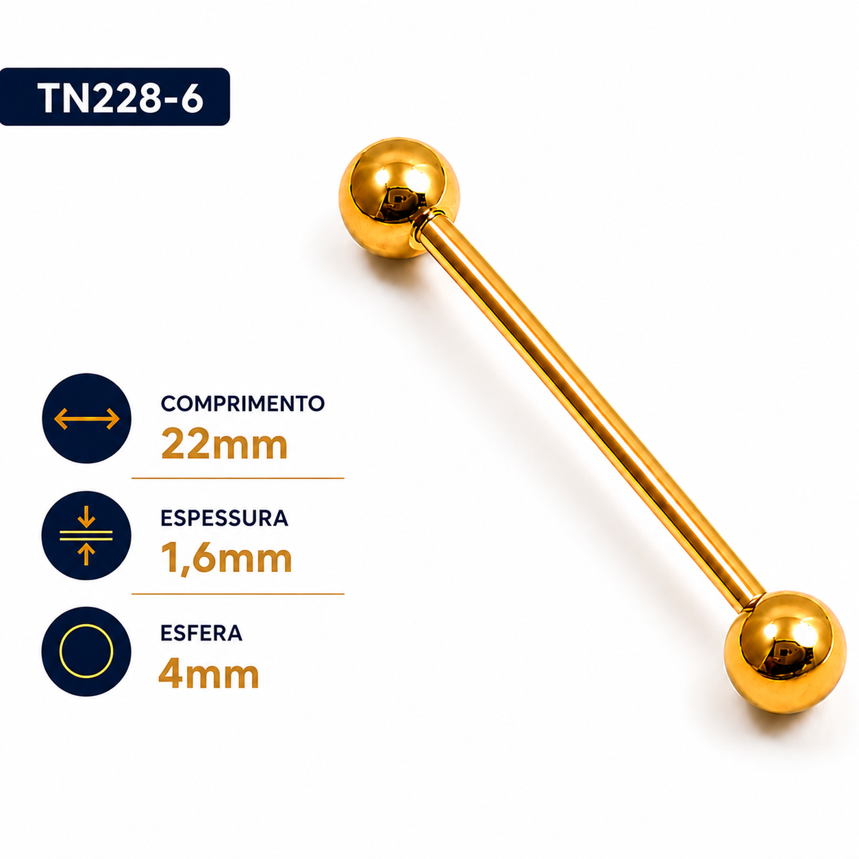 Barbell 1.6mm Titânio PVD Gold