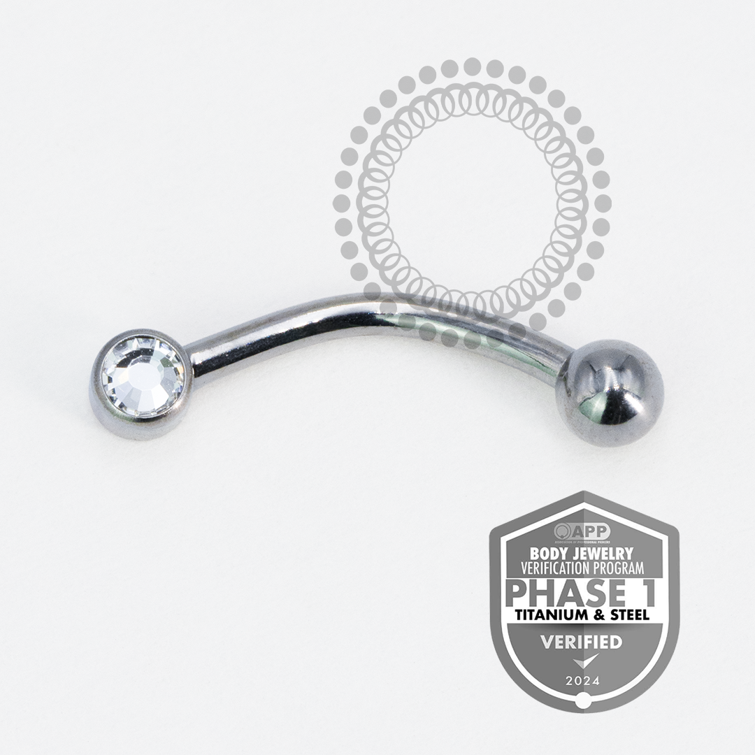 TT13 Curved Barbell with Crystal Top (16G) Push Pin | Mill® Titanium