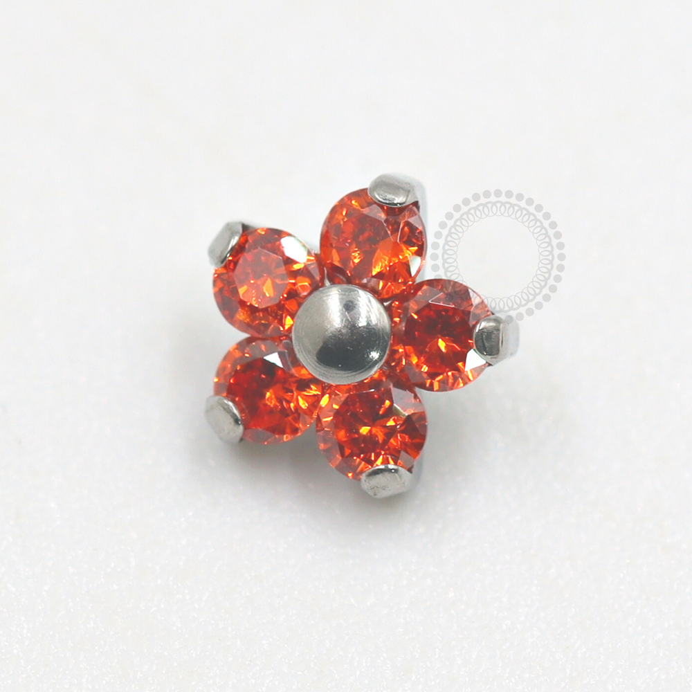 TN278-4 Topo Flor CZ Orange Miolo Titânio