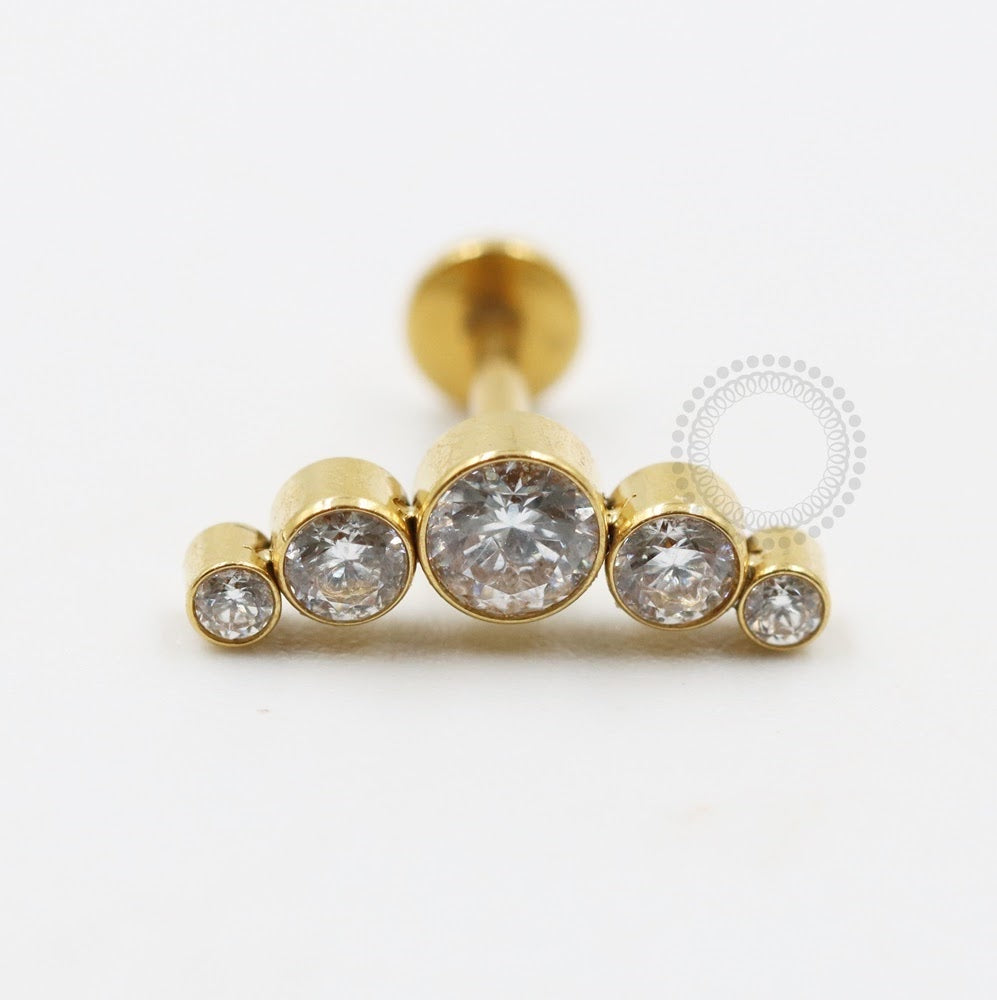 PVD87 Labret Cluster Zircônia Aço Pvd Gold