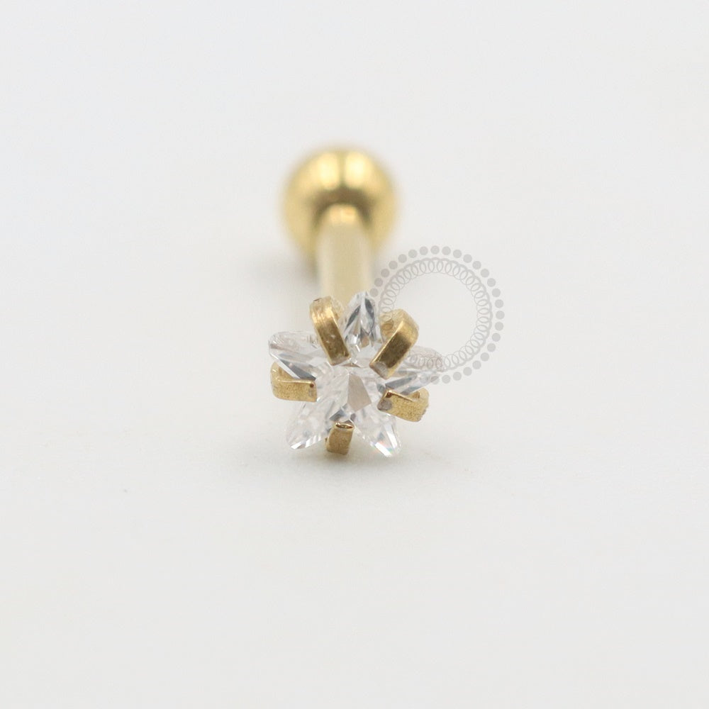 PVD75 Micro Barbell Estrela Strass Aço Pvd Gold