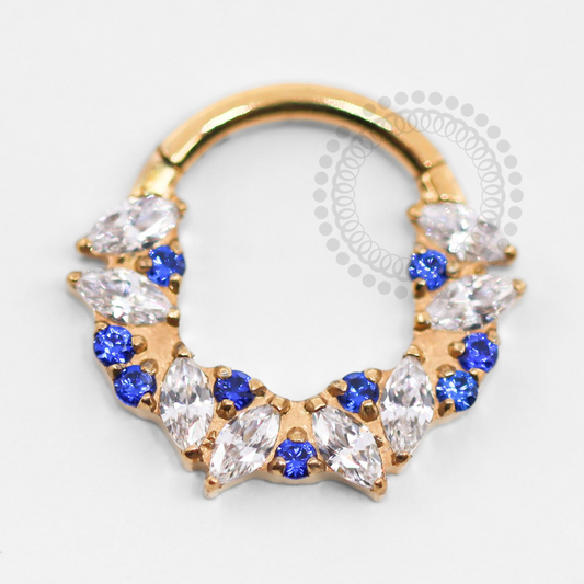 TN1387 Crystal Ship Segment With Blue Titanium PVD Gold Stones 