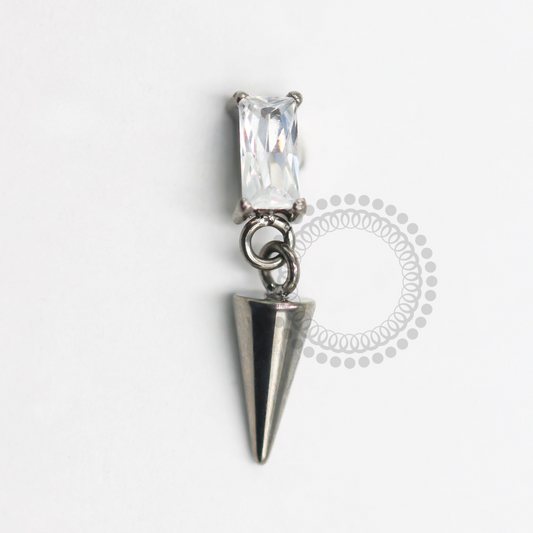 TN1570 Topo Retângular Cristal Com Pingente Spike Titânio ASTM F-136