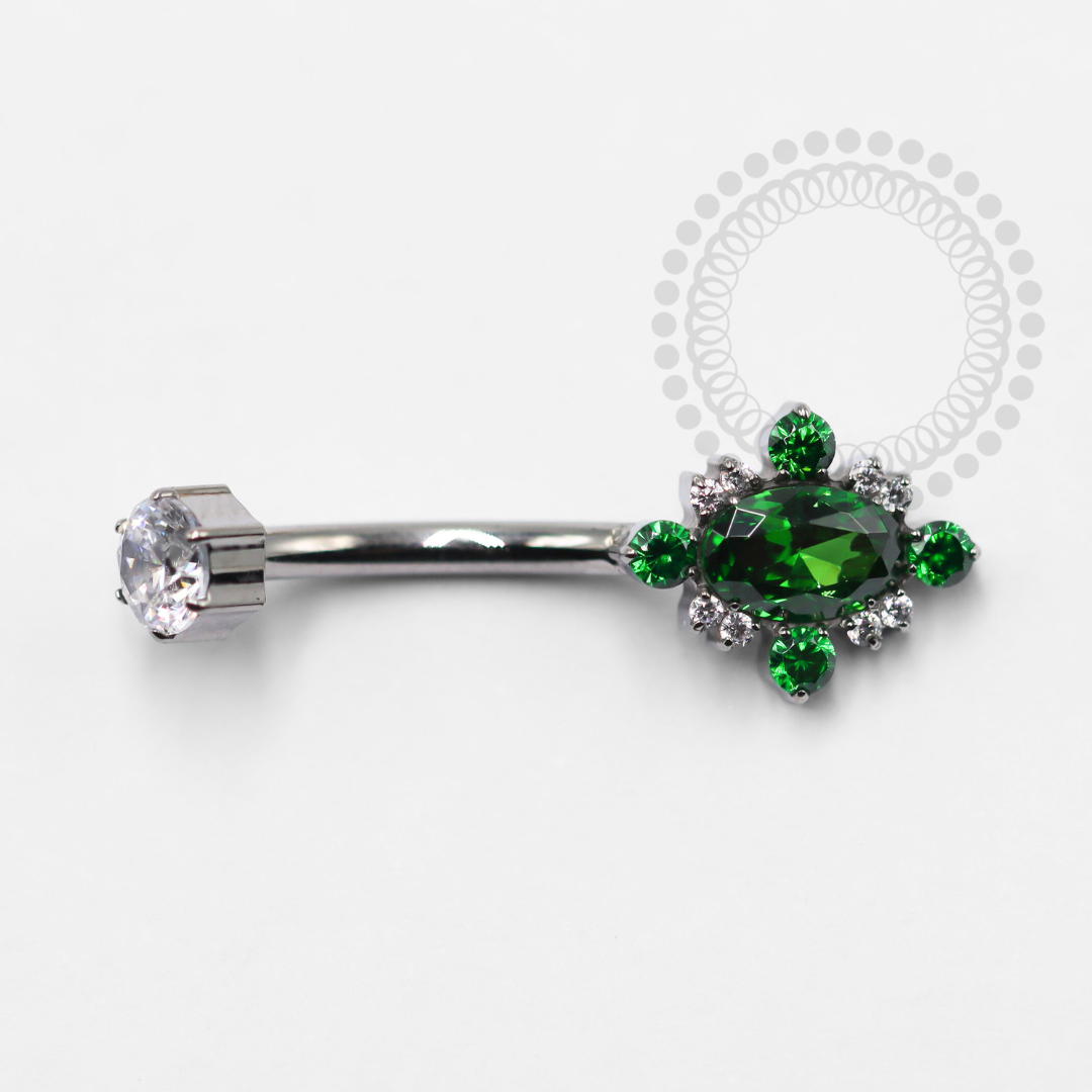 TN1344 Navel Zircônia Lapidada Verde Esmeralda Titânio ASTM F-136