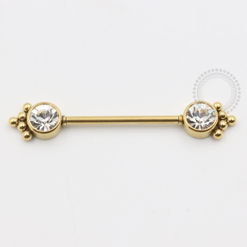 PVD60 Nipple Piercing Indiano Aço Strass Colado Pvd Gold