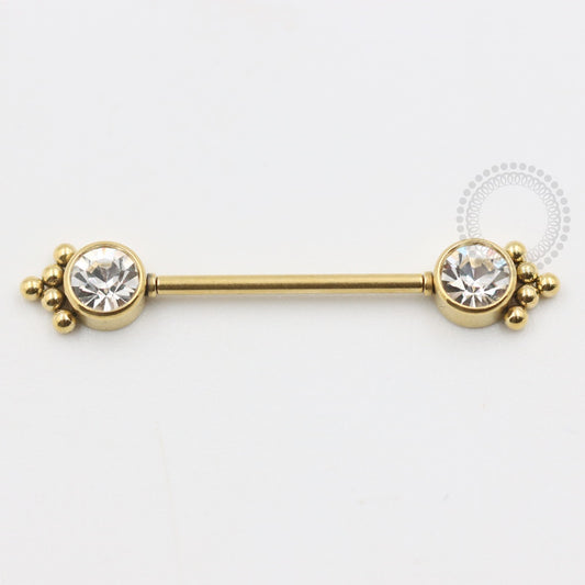 PVD60 Nipple Piercing Indiano Aço Strass Colado Pvd Gold