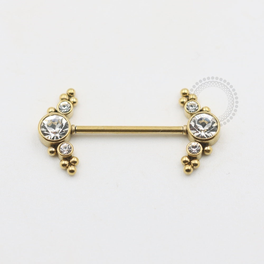 PVD73 Nipple Piercing Indiano Cluster Aço Pvd Gold