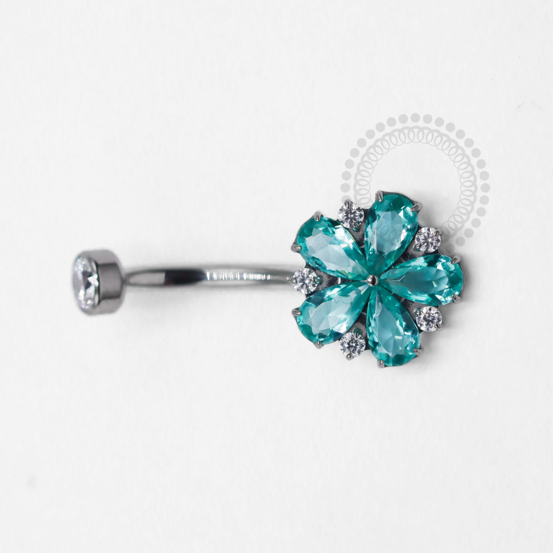 TN1299 Navel Daisy Flower Titanium ASTM F-136 Paraiba Tourmaline 