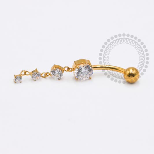 TN1766 Navel Pingente 4 Zircônias Ponto De Luz Titânio PVD Gold