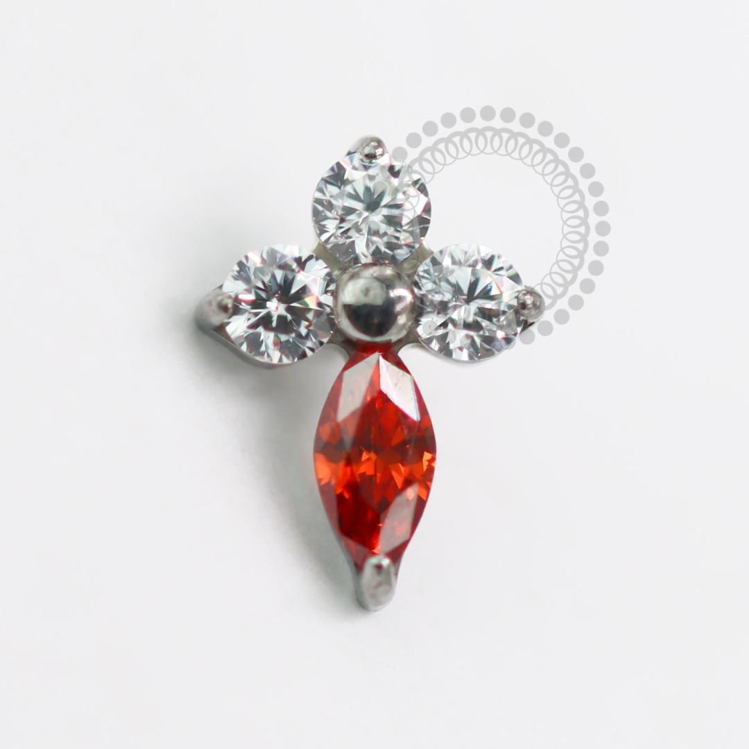 TN1568 Topo Trevo Cristal Red Titânio ASTM F-136