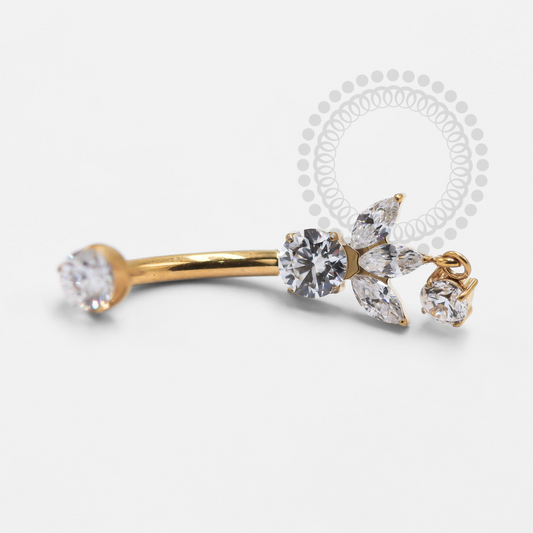 TN1331 Delicate Navel 3 Navetes With Light Point Titanium PVD Gold 