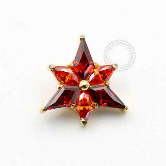 TN748 Triangular Top 3 Petals Zirconia Ruby Titanium Pvd Gold 
