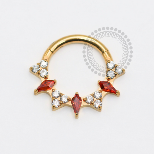 TN1773 Segmento Spark Garnet E Cristal Titânio PVD Gold