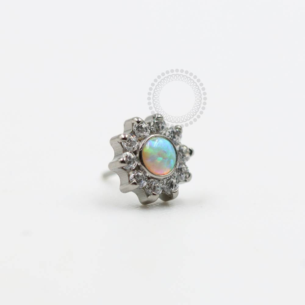 TN947 Zirconia Flower Push Pin Top With Opal Stone 