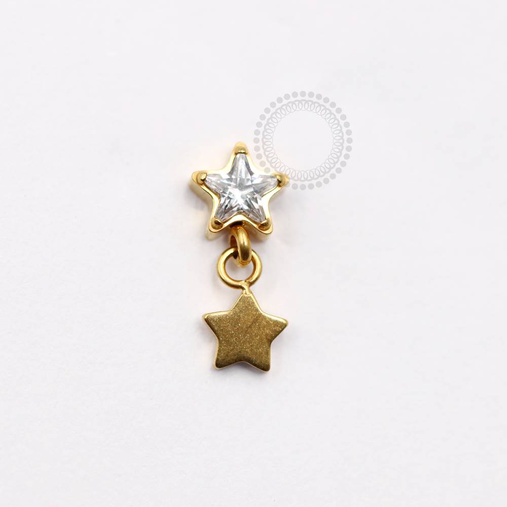 TN935 Topo Estrela Cristal Adereço Estrela Lisa Titânio Pvd  Gold