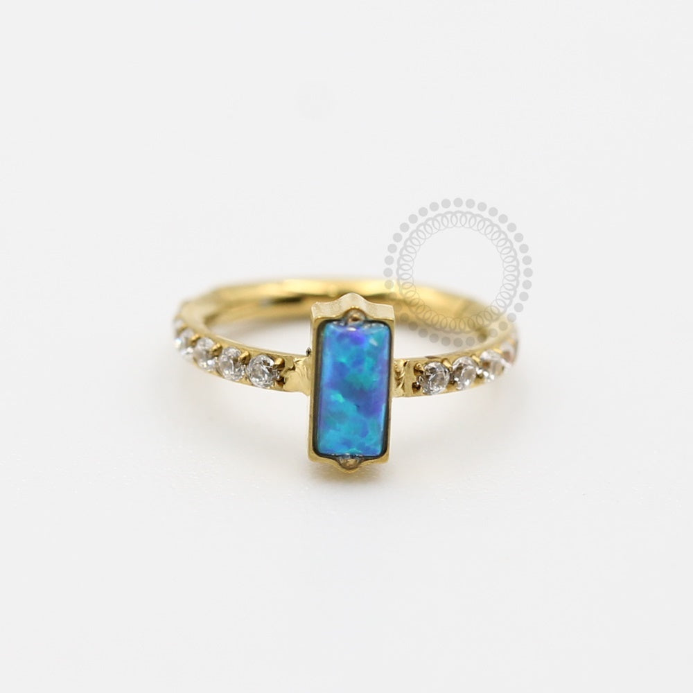 TN144 Segmento Cravejado 1 Synthetic Opal Titânio Pvd Gold