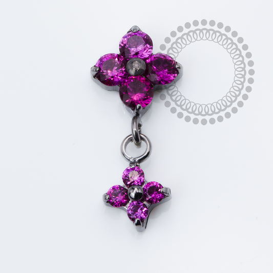 TN2445 Topo Trevo CZ Pink C/Pingente Trevo Push Pin Titânio ASTM F136