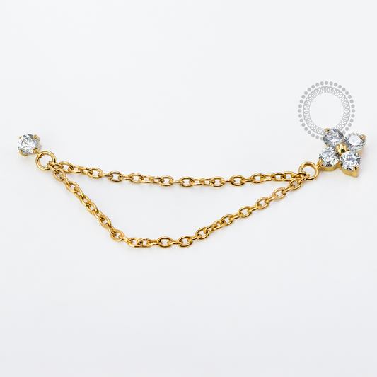 TN1703 Topo Flor E Ponto De Luz Com Corrente Titânio PVD Gold