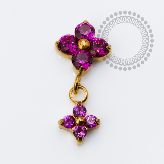 TN2443 Topo Trevo CZ Pink C/Pingente Trevo Push Pin Titânio PVD Gold