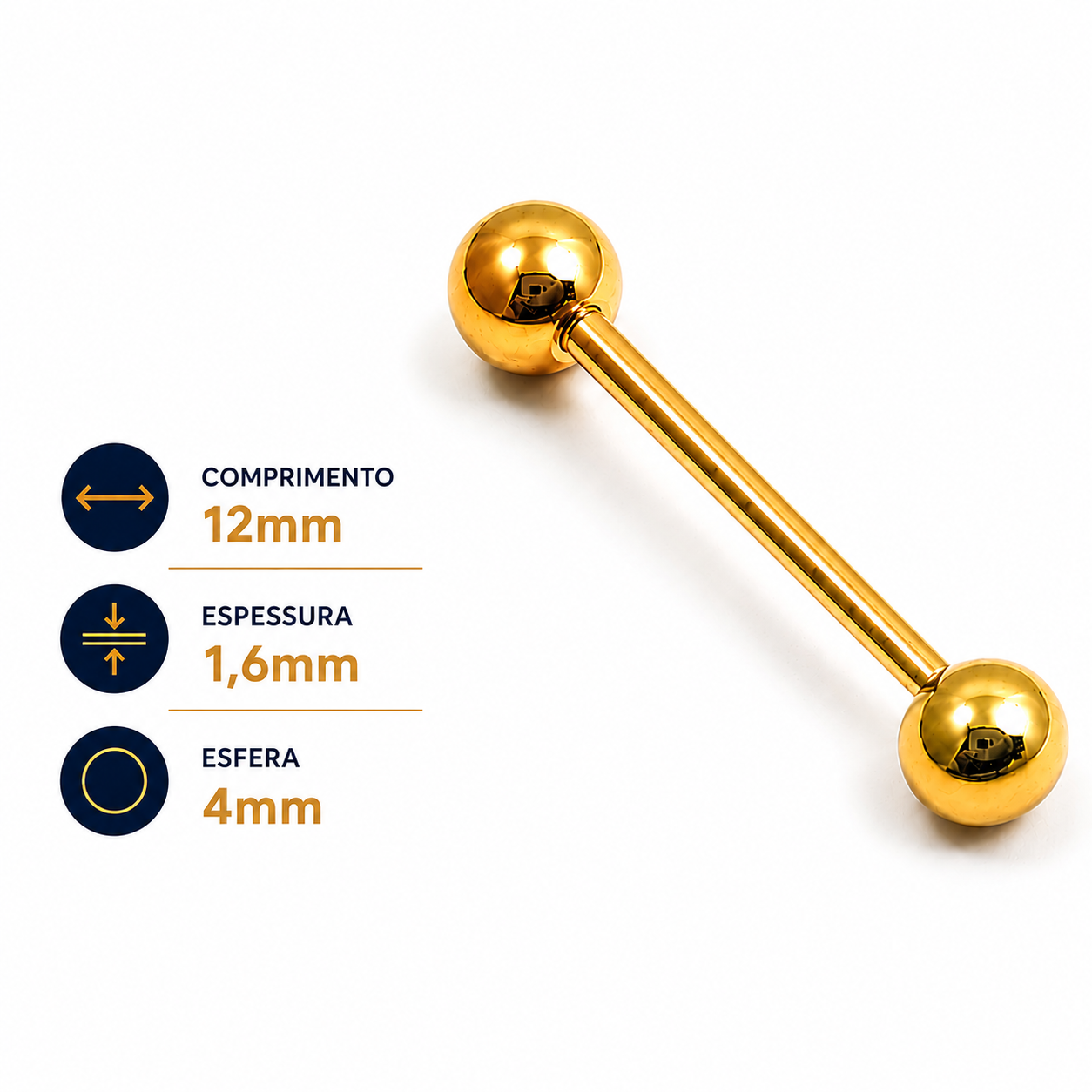 Barbell 1.6mm Titânio PVD Gold