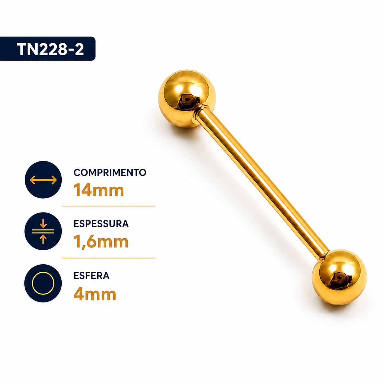 Barbell 1.6mm Titânio PVD Gold