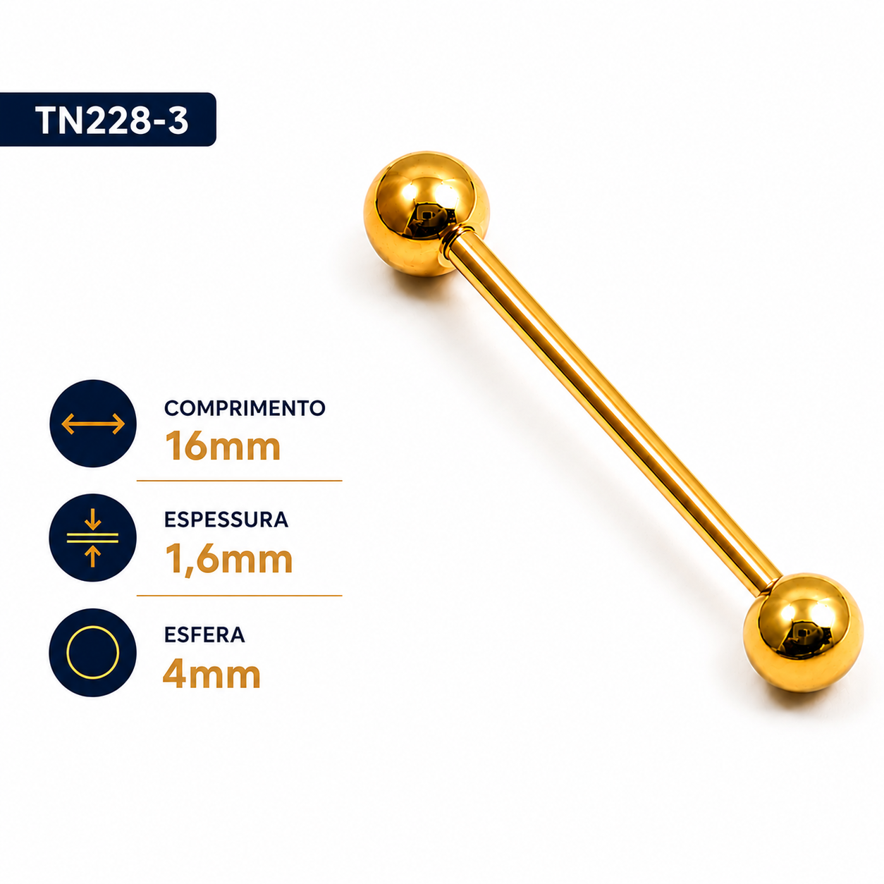 Barbell 1.6mm Titânio PVD Gold