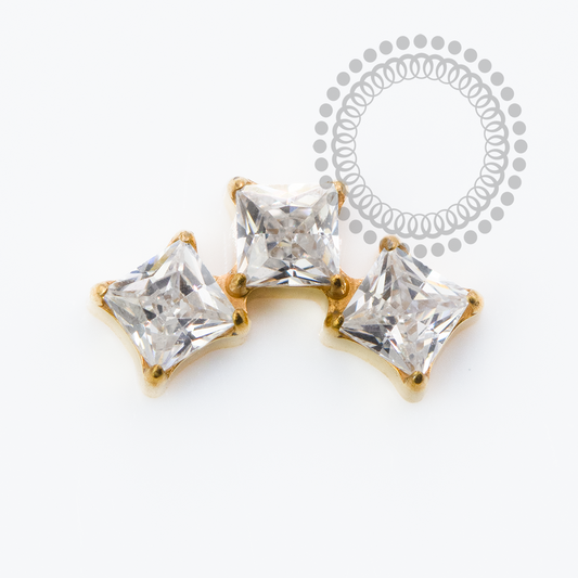 Topo Cluster 3 CZ Quadradas Titânio PVD Gold