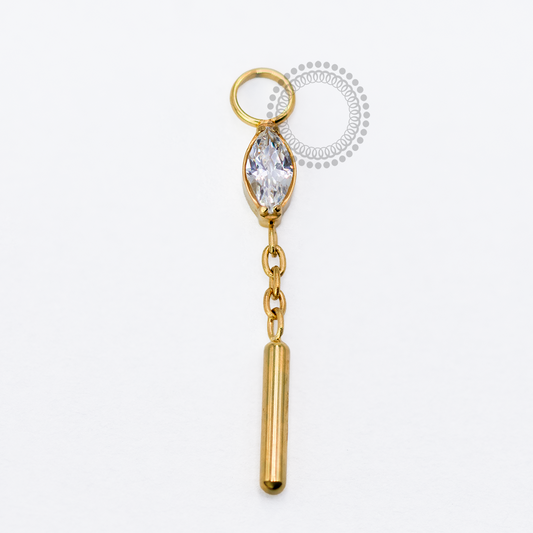 TN1704 Pingente Navete Cristal Com Adereço Reto Titânio PVD Gold