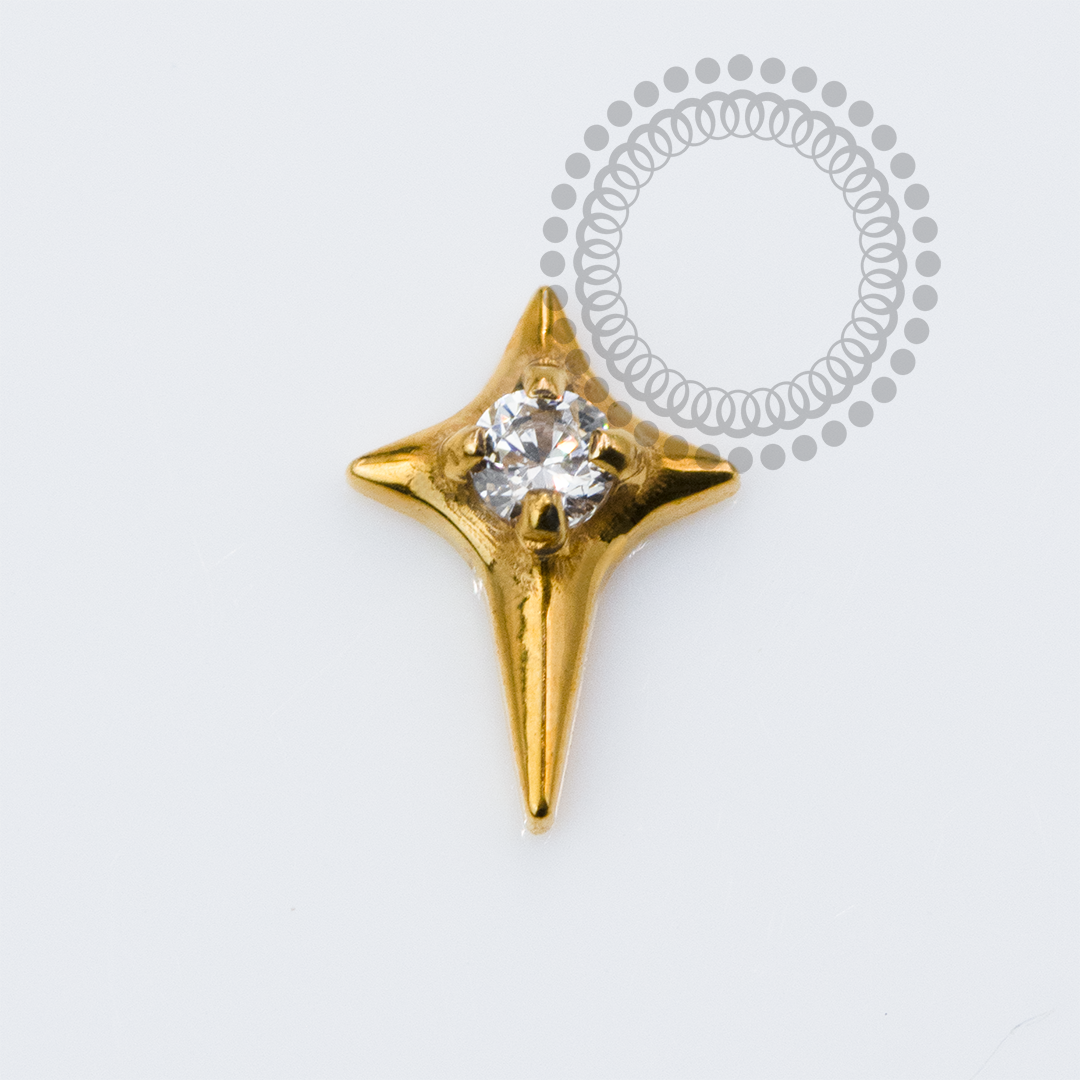 TN2300 Topo Mini Estrela 4 Pontas CZ Titânio PVD Gold