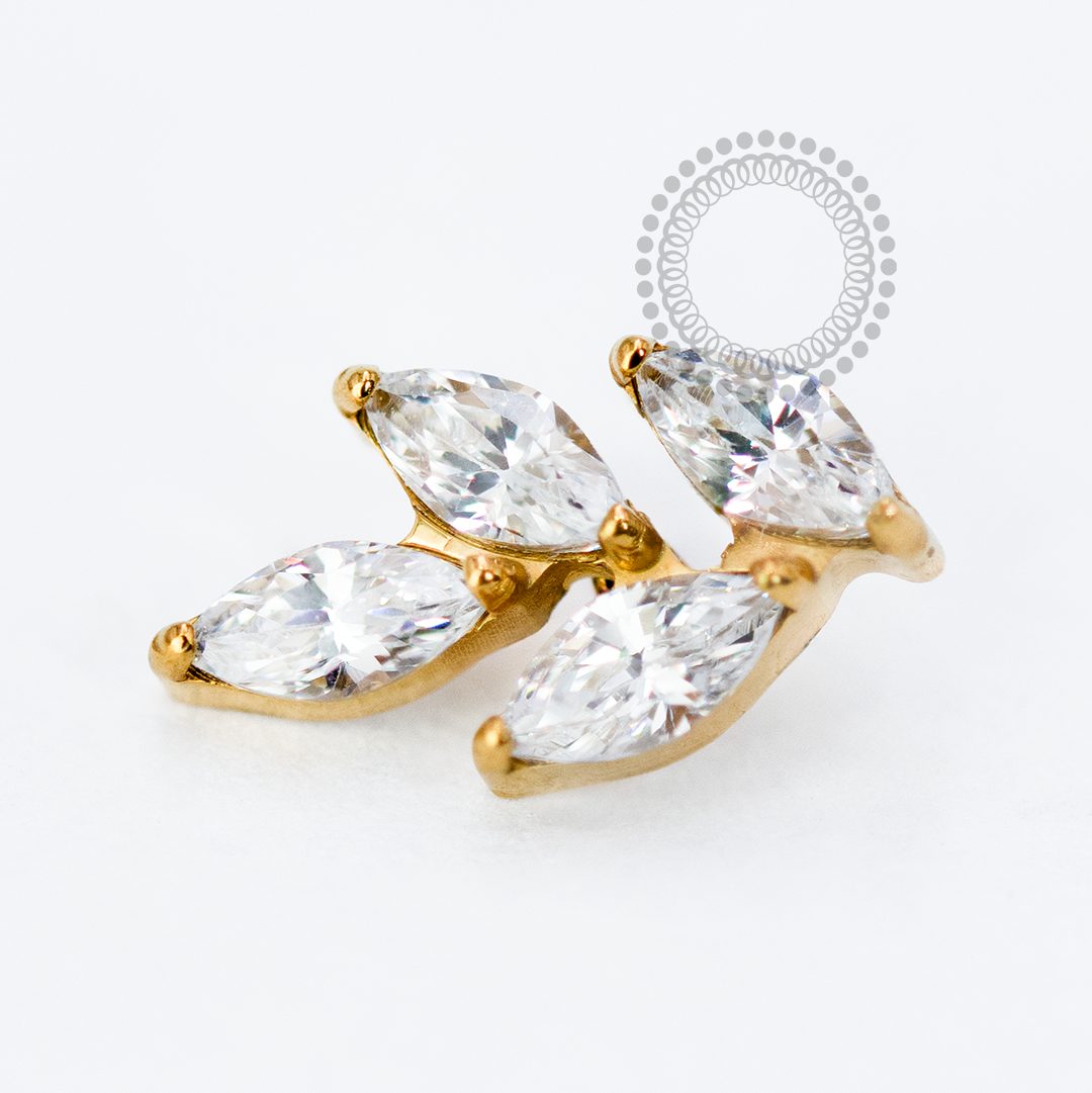 TN1714 Topo Galho 4 Folhas CZ Titânio PVD Gold