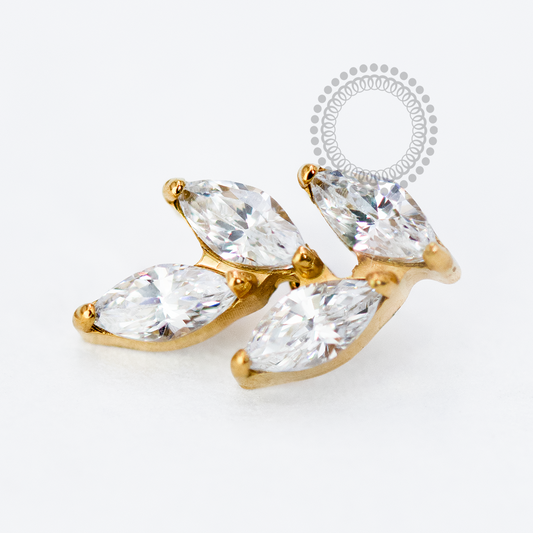 TN1714 Topo Galho 4 Folhas CZ Titânio PVD Gold