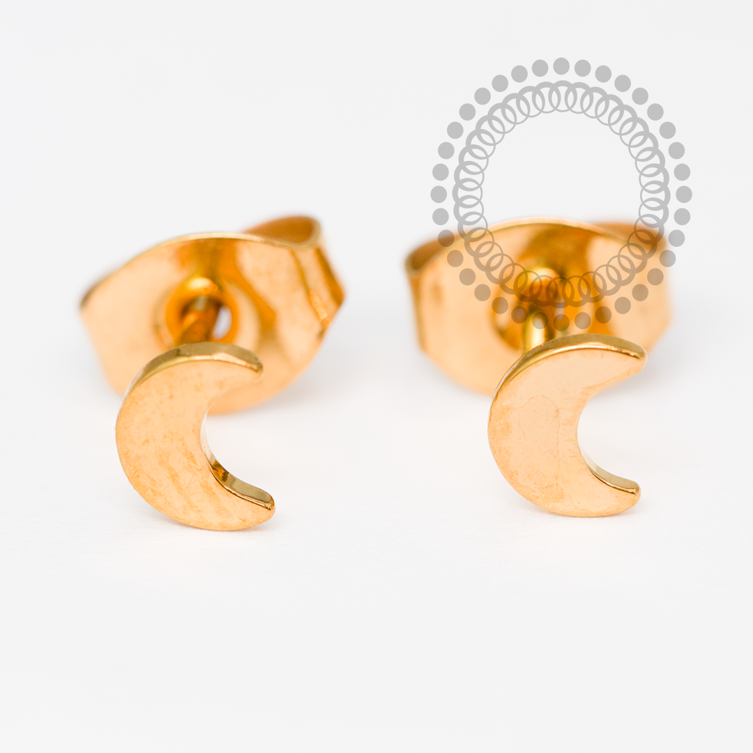 TN2058 Brinco Lua Liso Titânio PVD Gold