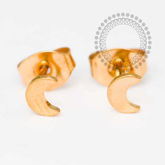 TN2058 Brinco Lua Liso Titânio PVD Gold