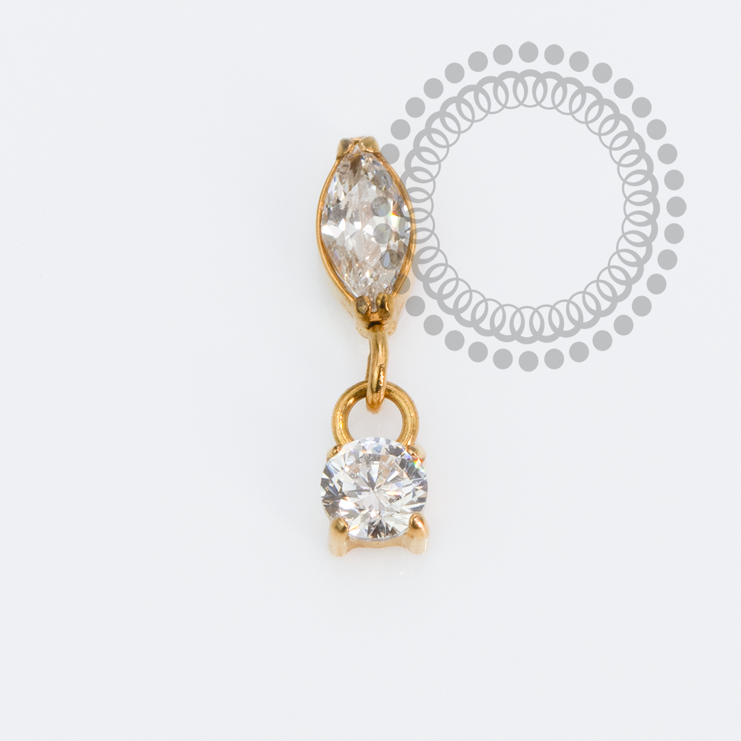 TN2253 Topo Navete Vertical Pingente Push Pin CZ Titânio PVD Gold