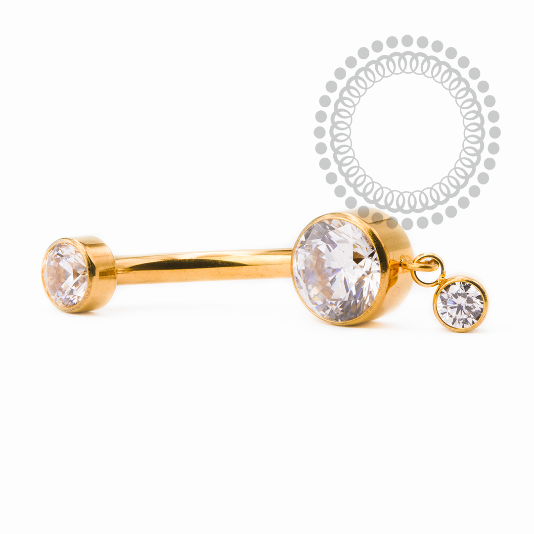 TN2498 Navel CZ Pingente Flat Titânio PVD Gold