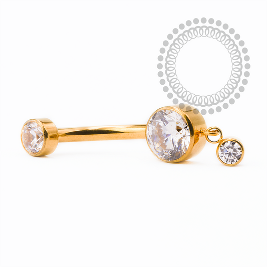 TN2498 Navel CZ Pingente Flat Titânio PVD Gold