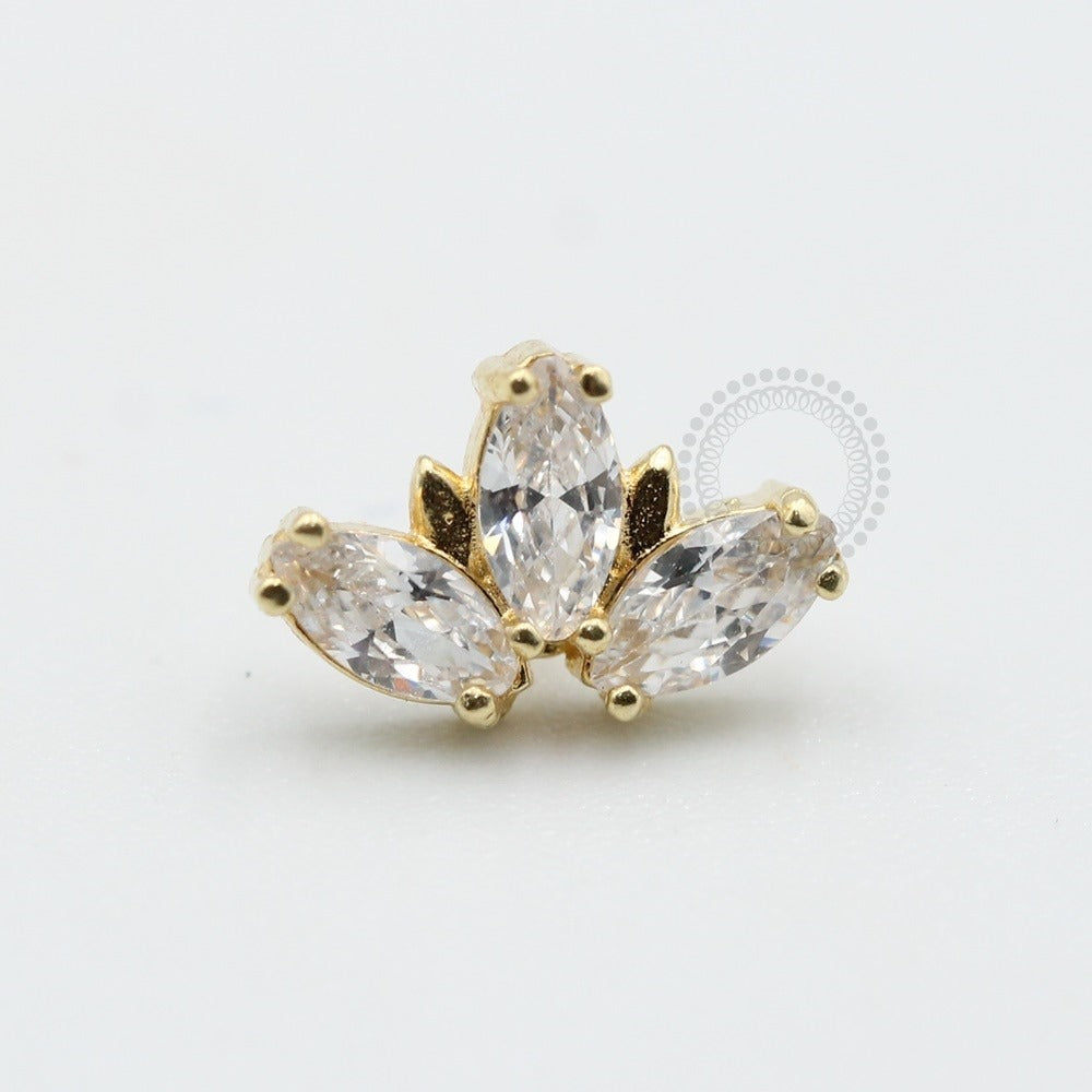OR19 Topo 3 Navetes Zirconia Ouro 18K