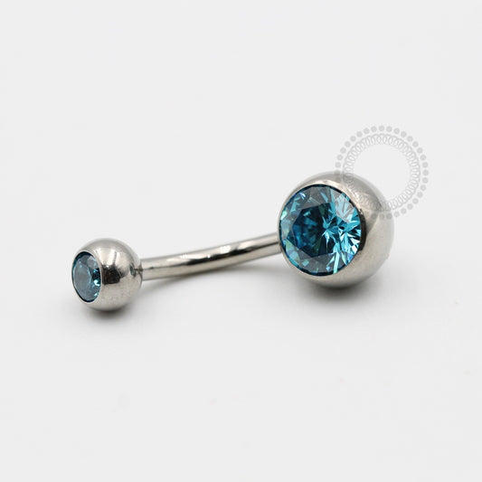 TN99 Navel Piercing Tradicional Stone CZ Azul Claro Titânio