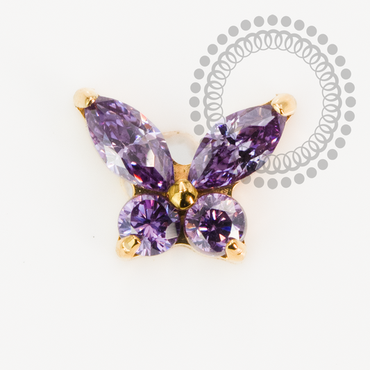 TN2194 Topo Borboleta Detalhada CZ Roxo Titânio PVD Gold