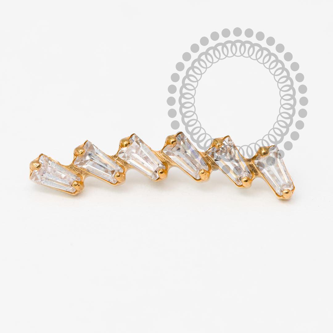 TN2028 Topo Cluster 6 Baguette CZ Titânio PVD Gold