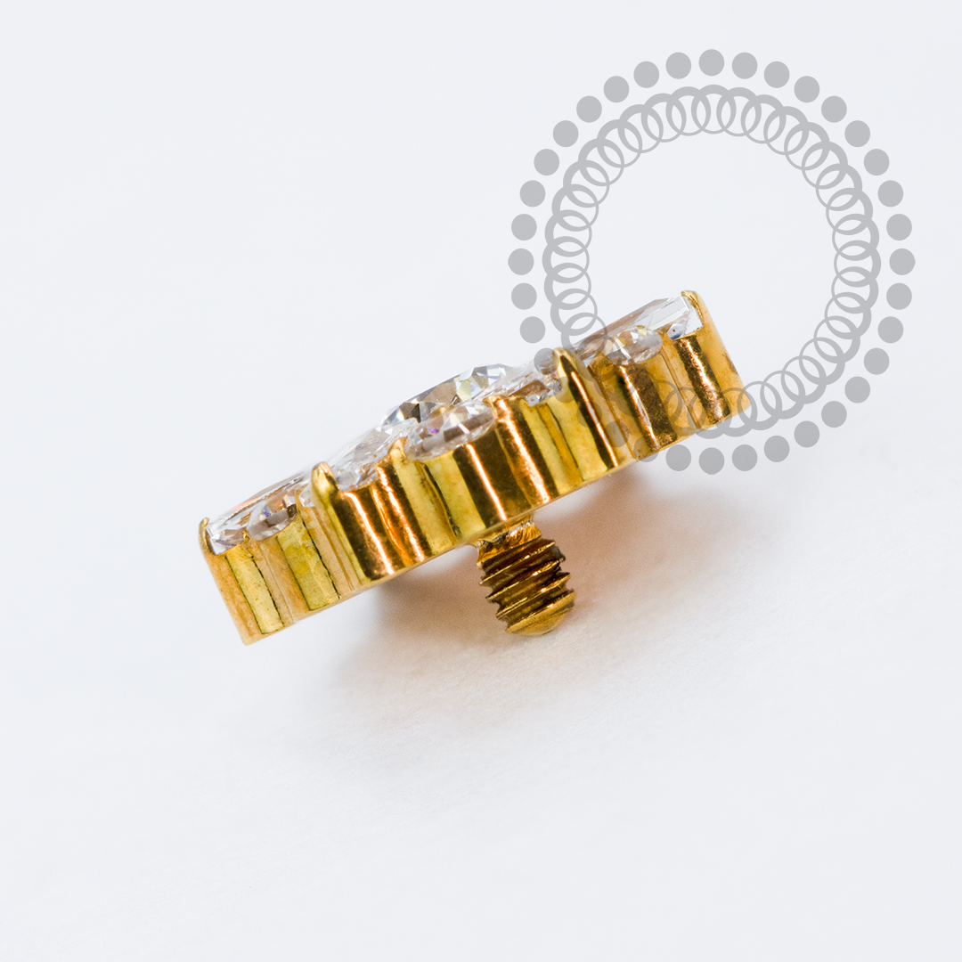 TN2257 Topo Margarida Baguetes e CZ Titânio PVD Gold