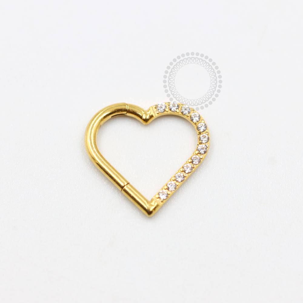 PVD28 Coração Articulado Cravejado Aço Pvd Gold