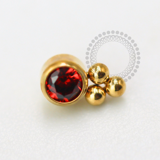 TN1608 Topo Zircônia Garnet 3 Mini Esferas Titânio PVD Gold