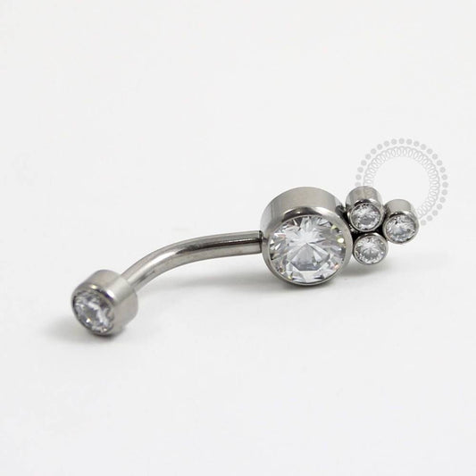 TN242-2 Navel Piercing Flat Stone Cristal 3 CZ Titânio