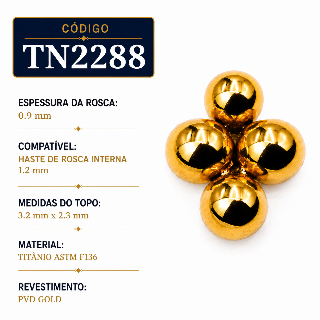 Topo Mini Clover 4 Esferas Titânio PVD Gold