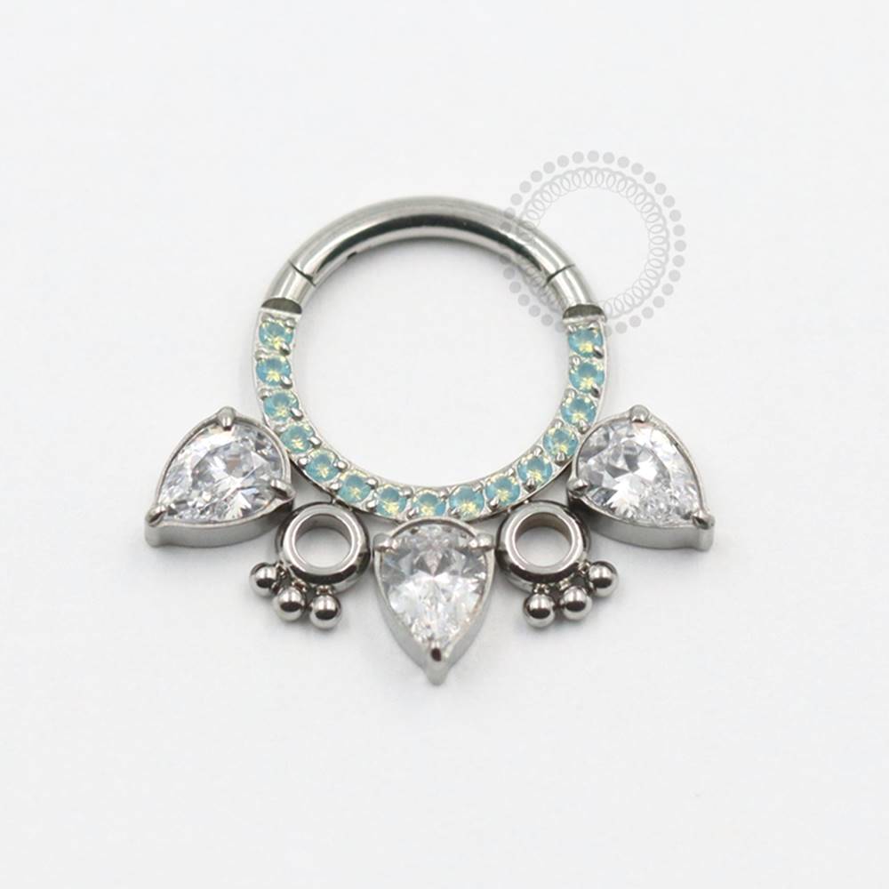 TN530 Segmento Gotas CZ Opalite Green Titânio ASTM F136